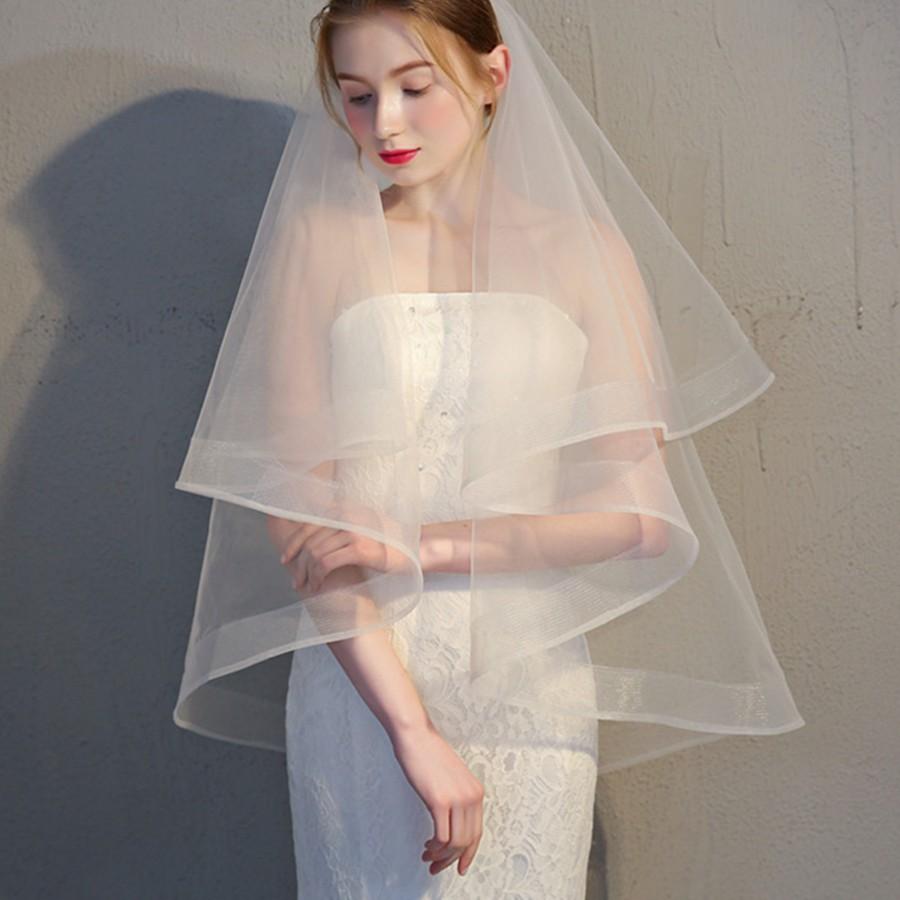 زفاف - Two Tier White Lace Veil,Bridal Lace Veil,Waist Veil,Simple Lace Veil,Wedding Veil Lace,Cathedral Veil