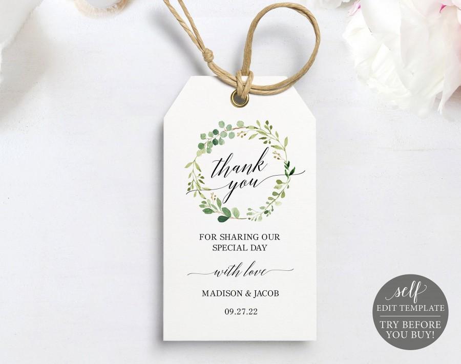 Mariage - Greenery Wedding Thank You Tag Template, Wedding Favor Tags, Printable Thank You Tags, 100% Editable, Instant Download, TRY BEFORE You BUY