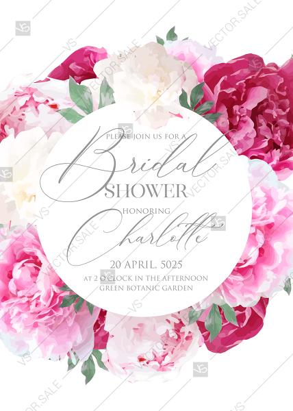 Wedding - Peony marsala pink red burgundy wedding bridal shower invitation set PDF 5x7 in