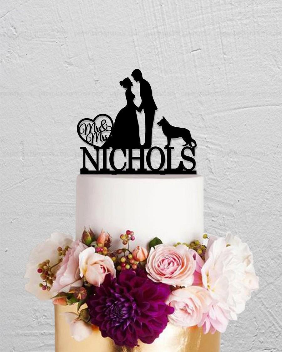 Mariage - Wedding Cake Topper,Couple Cake Topper,Bride And Groom Cake Topper With Dog,Rustic Cake Topper,Custom Cake Topper,Last Name Cake Topper