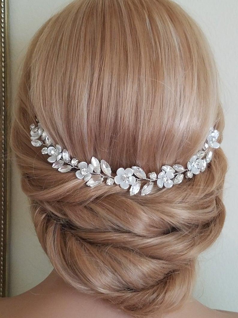 Mariage - Crystal Bridal Hair Piece, Wedding Crystal Hair Vine, Floral Head Piece, Sparkly Headband, Bridal Hair Jewelry, Rhinestone Silver Hair Vine