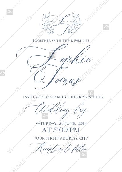 Hochzeit - Laurel wreath herbal letterpress design wedding invitation set PDF 5x7 in wedding invitation maker