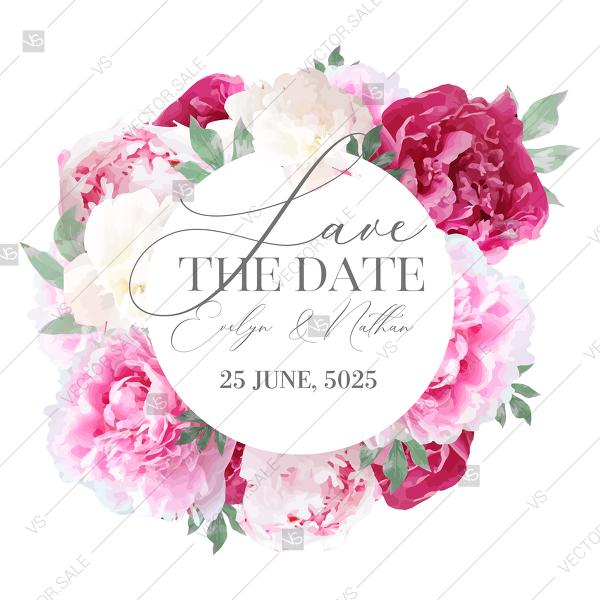 Wedding - Peony marsala pink red burgundy wedding save the date card invitation set PDF 5.25x5.25 in invitation editor