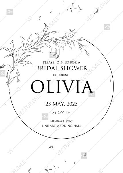 Wedding - Minimalistic eucalyptus leaves brunch line art trend ink wedding bridal shower invitation set PDF 5x7 in customizable template