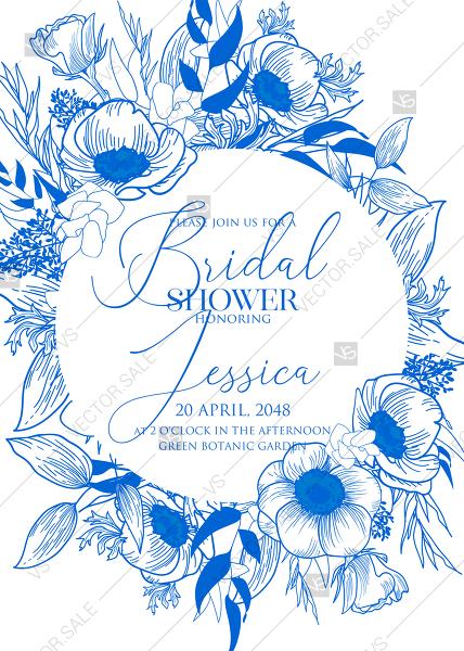 Wedding - Classic blue anemone floral wedding invitation set bridal shower PDF 5x7 in edit online