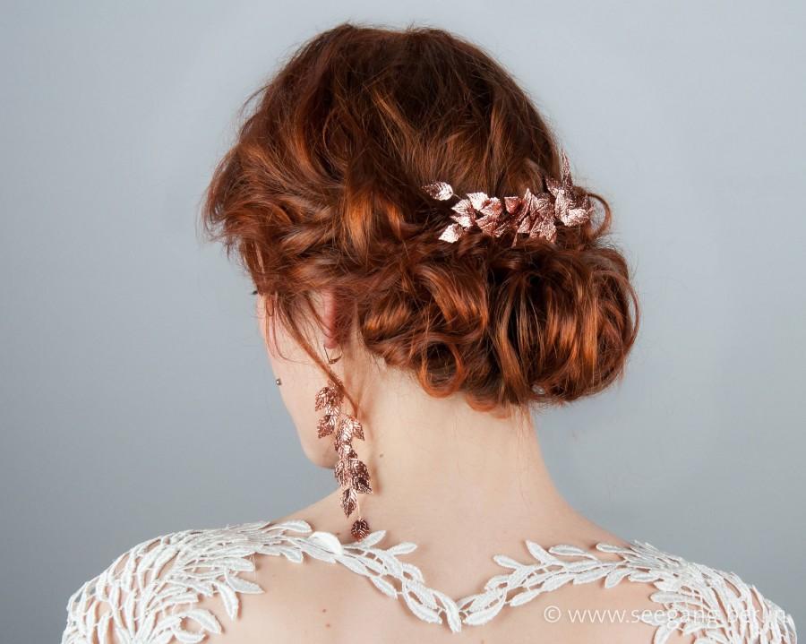 Mariage - Bridal Hair Comb, Rose Gold Color, Vintage Wedding, Woodland Bride, Prom Hairstyle, Goddess, Wedding Accessories, Bridal Hair Accessories