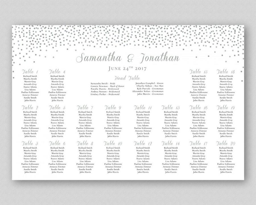 Mariage - Silver Glitter Seating Chart Printable Silver Wedding Seating Chart Grey Dots, Wedding Table Plan Poster, Silver Seating Chart Sign Confetti