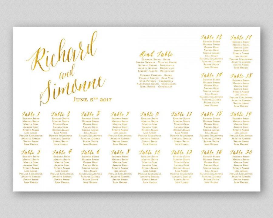 Hochzeit - Gold Seating Chart Sign Poster Board, Printable Wedding Table Plan Sign, Seating Plan, Wedding Seating Chart Printable, Faux Gold Caligraphy