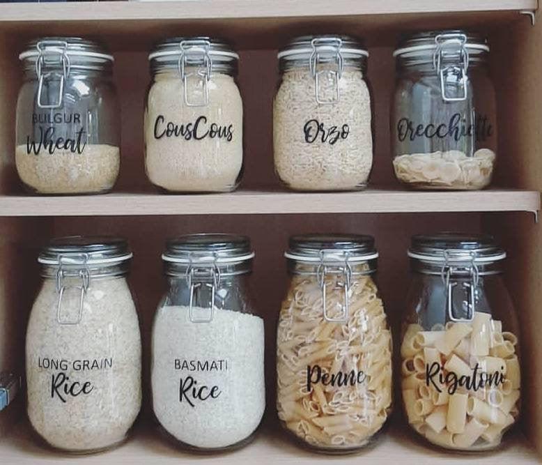 زفاف - Pantry kitchen jar labels decals storage organise vinyl rae dunn inspired