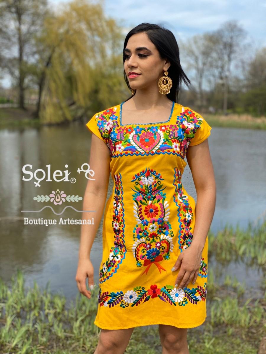 Hochzeit - Mexican Colorful Embroidered Dress. Beautiful Traditional Dress. Handmade Mexican Dress. Coco Dress. Women’s Mexican Formal Dress.