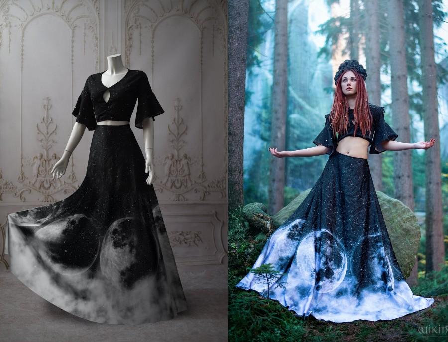 زفاف - Ombre moon dress boarding school gothic doll  phases  gray ash top skirt