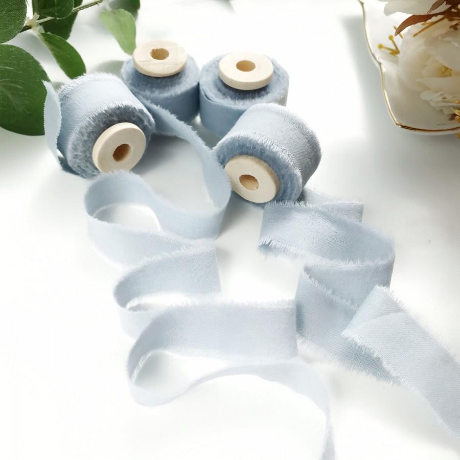 Mariage - Dusty blue cotton ribbons Rustic wedding ribbons Dusty blue hand dyed ribbon for bride