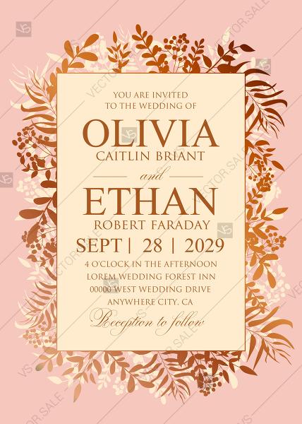 Wedding - Greenery gold foil pressed wedding invitation set powder pink PDF 5x7 in edit online