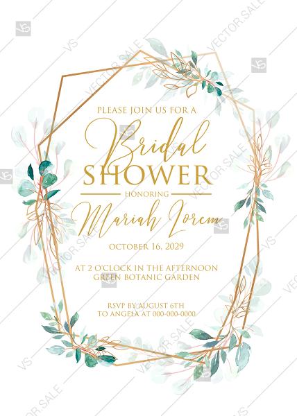 Wedding - Bridal shower wedding invitation wedding set gold leaf laurel watercolor eucalyptus greenery PDF 5x7 in invitation editor