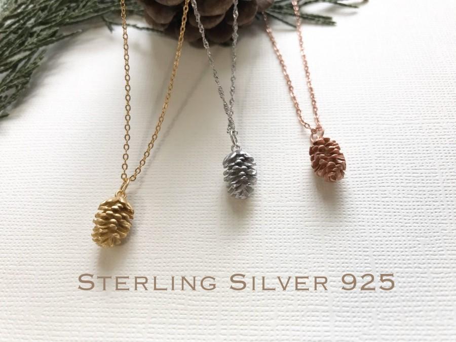 زفاف - Sterling Silver Pine cone necklace, Silver Pinecone necklace, Bridesmaid jewelry, Tiny Pine cone necklace