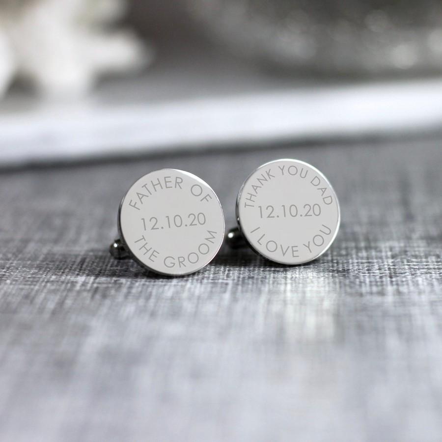 Mariage - Personalised  Father of the Bride Groom Engraved Wedding Cufflinks Thank You Dad Custom Date Wedding Cuff links