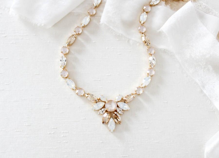 Свадьба - Gold Wedding necklace Swarovski crystal Bridal necklace Champagne crystal necklace Bridal jewelry Statement necklace Wedding jewelry