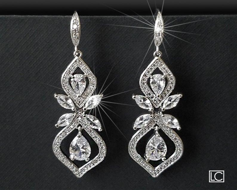 Wedding - Wedding Crystal Earrings, Bridal Cubic Zirconia Earrings, Chandelier Earrings, Bridal Crystal Jewelry, Crystal Dangle Earrings Vintage Style
