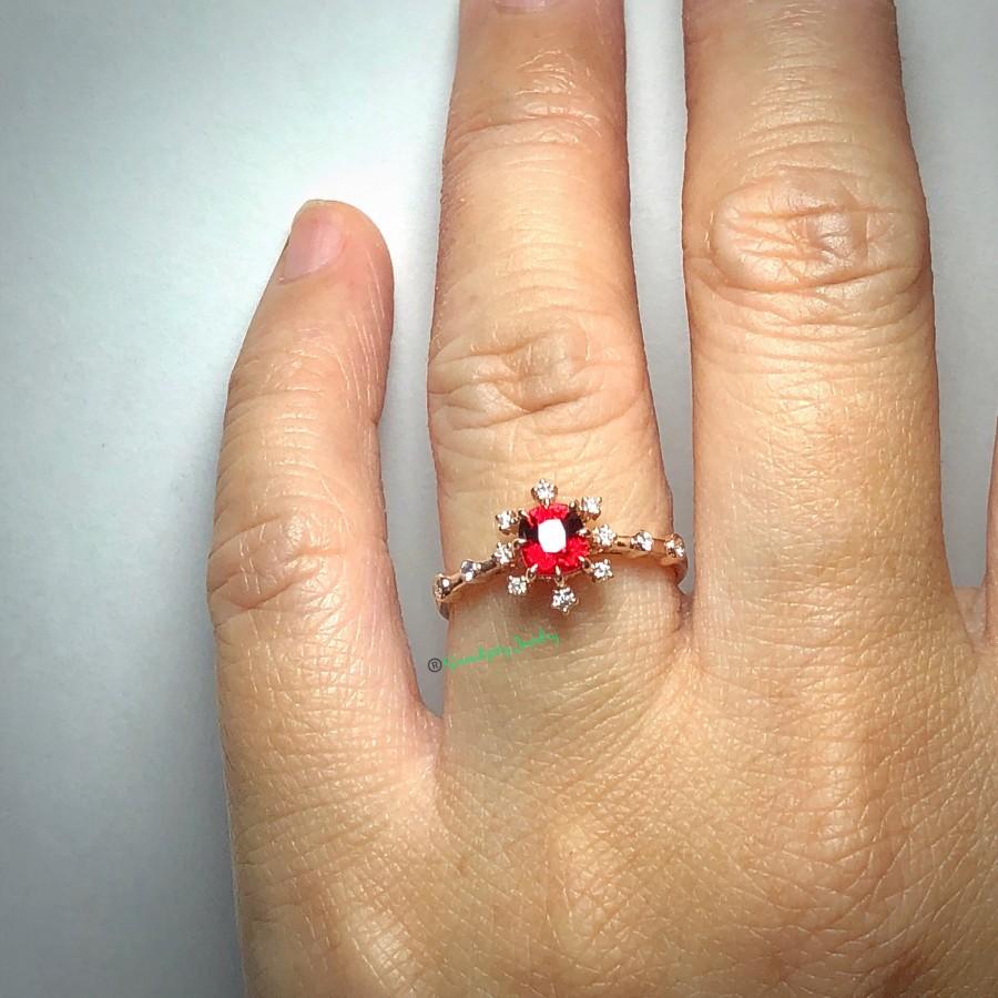 زفاف - Natural Red Spinel Ring in Solid 14K Pink Gold with Diamonds Size: US 6