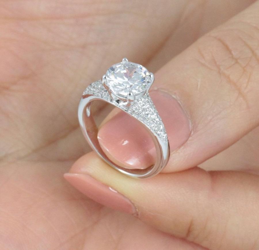 زفاف - 1.9ct Round Cut Solitaire 925 Sterling Silver CZ Engagement Ring Wedding Band Bridal Statement Promise Fashion Ring Women Size 3-14 ML5318