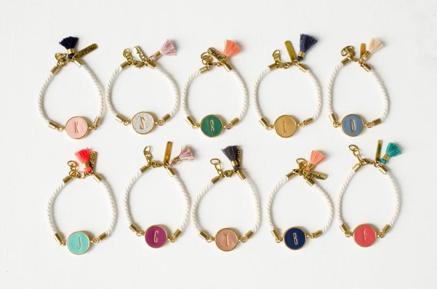 Mariage - Personalized initial clay bracelet, colorful rope bracelet, charm bracelet, bridesmaids gift, monogram jewelry, custom bracelet,