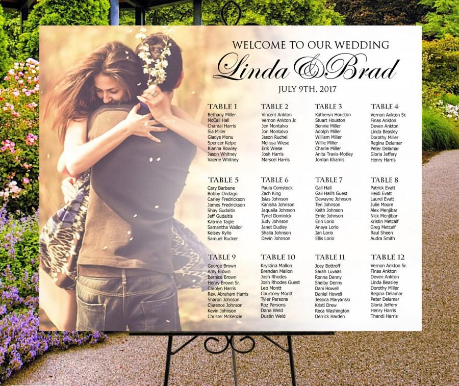 Wedding - Photo seating chart, wedding seating assignments, printable digital sign, table assignment personalized photo seating plan, guests list