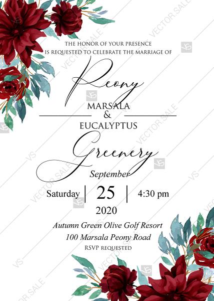 Hochzeit - Marsala Peony rose dahlia eucalyptus Wedding Invitation set PDF 5x7 in PDF maker