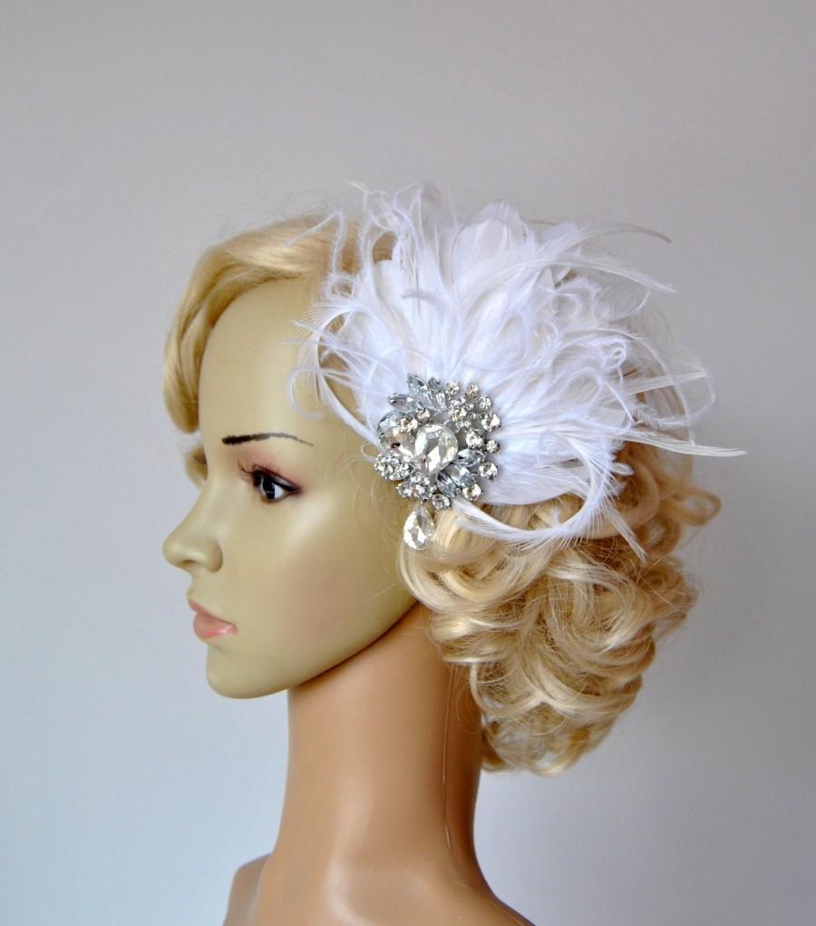 زفاف - Vintage Bridal Flapper headpiece fascinator ,1920's rhinestone flapper Headpiece, The Great Gatsby hairpiece rhinestone brooch, hair clip