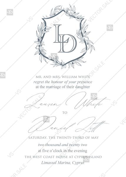 Hochzeit - Monogram bohemian natural ornate glam letterpress wedding invitation set PDF 5x7 in invitation maker
