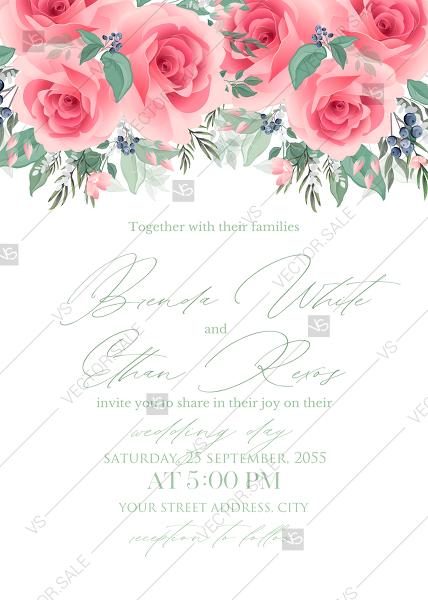 Hochzeit - Pink rose wedding invitation PDF5x7 in