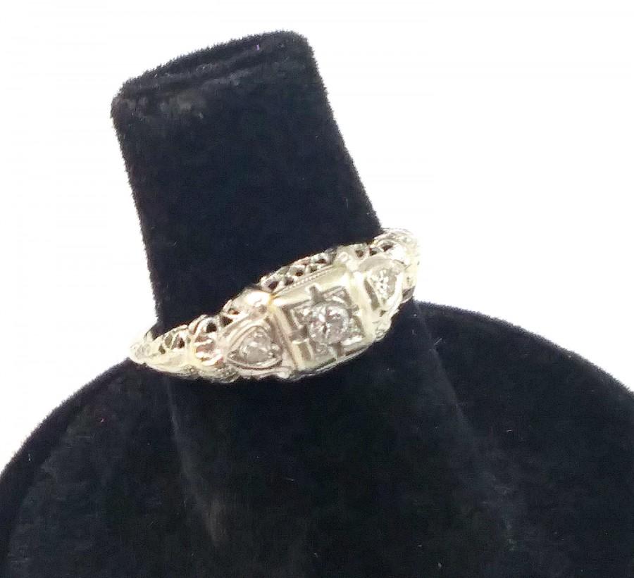 زفاف - Antique Art Deco Diamond & 18K White Gold Filigree Engagement Ring