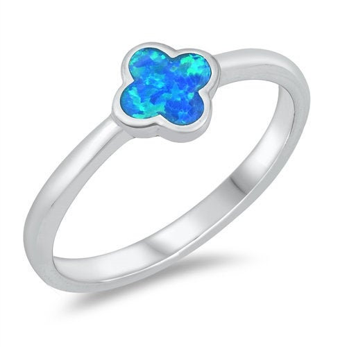 Wedding - CLOVER Ring, FLOWER Clover Ring, Sterling Silver Lab Opal Ring, Women's Ring Free Engraving