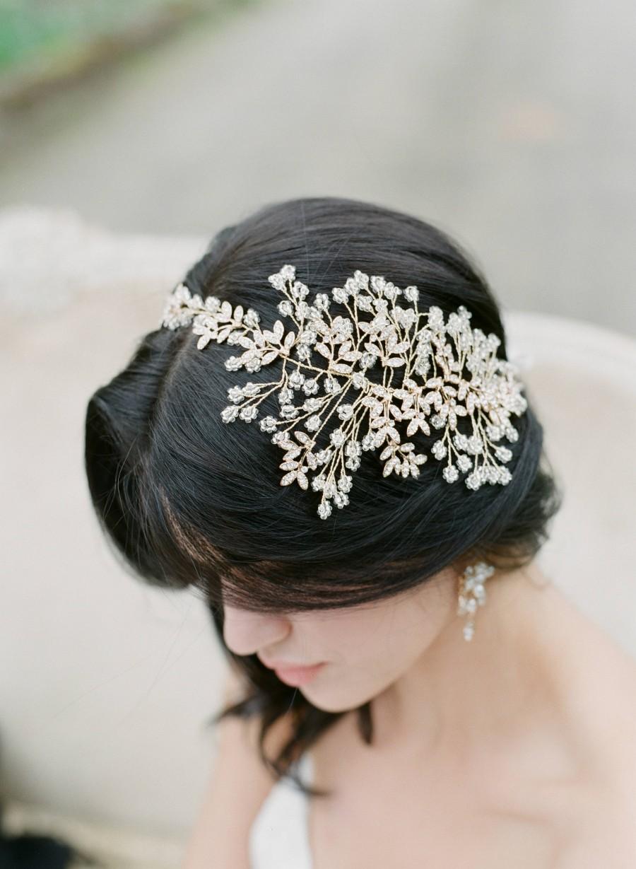 زفاف - Tiara Bridal Headpiece, FIONA Bridal Gold Headpiece, Swarovski Crystal Hair Clip Wedding Comb, Bridal Headpiece, Bridal Headpiece Hair Clip