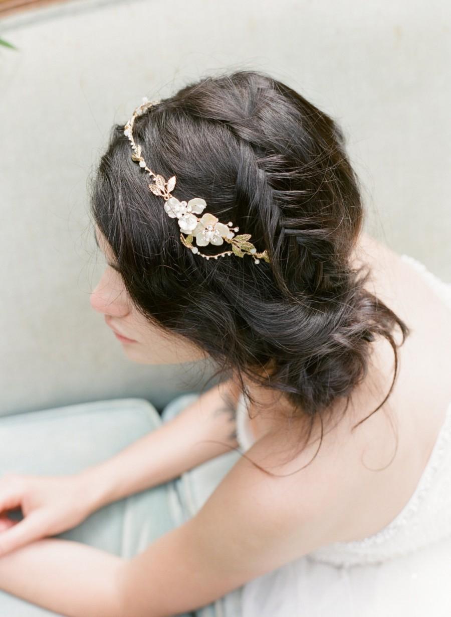 زفاف - Bridal Headpiece, EMMA ANNE Bridal Pearl Headband, Freshwater Pearl Hairpin, Swarovski Comb, Gold Bridal Pearl Headpiece, Bridal Hairclip