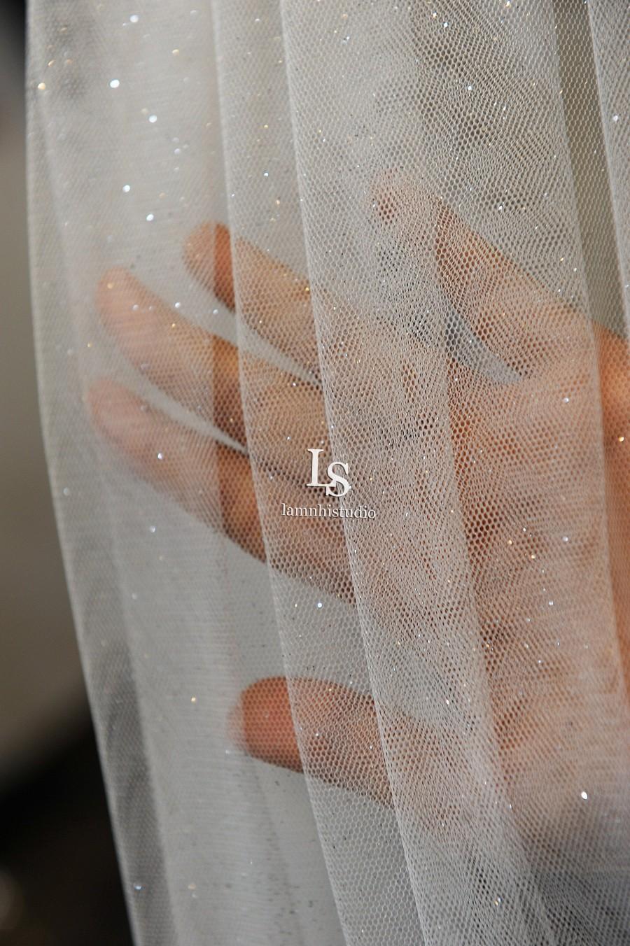 Mariage - LS110/Sparkle veil /Off white glitter veil / 1 tier veil/ cathedral veil/customveil
