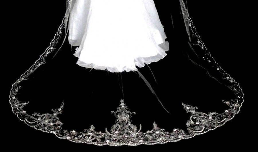 زفاف - Pearl and Crystal Beaded Embroidery Chapel or Cathedral Wedding Veil Bridal Veil - Free Tulle Swatches