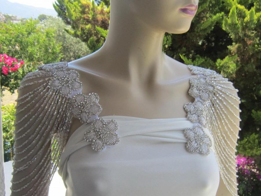 Hochzeit - Rhinestone Bridal Epaulettes, Detachable Wedding Dress Straps,Beaded Shoulder,  Crystal Beaded Straps, Bridal Shoulder,  Strap Body Jewelry
