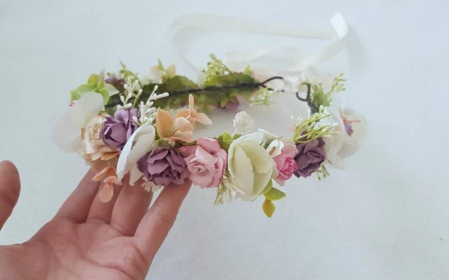 Wedding - Pretty flower crown,hair wreath,bridal flower crown,festival headdress,fairy crown,girls headband, festival hair accessory,