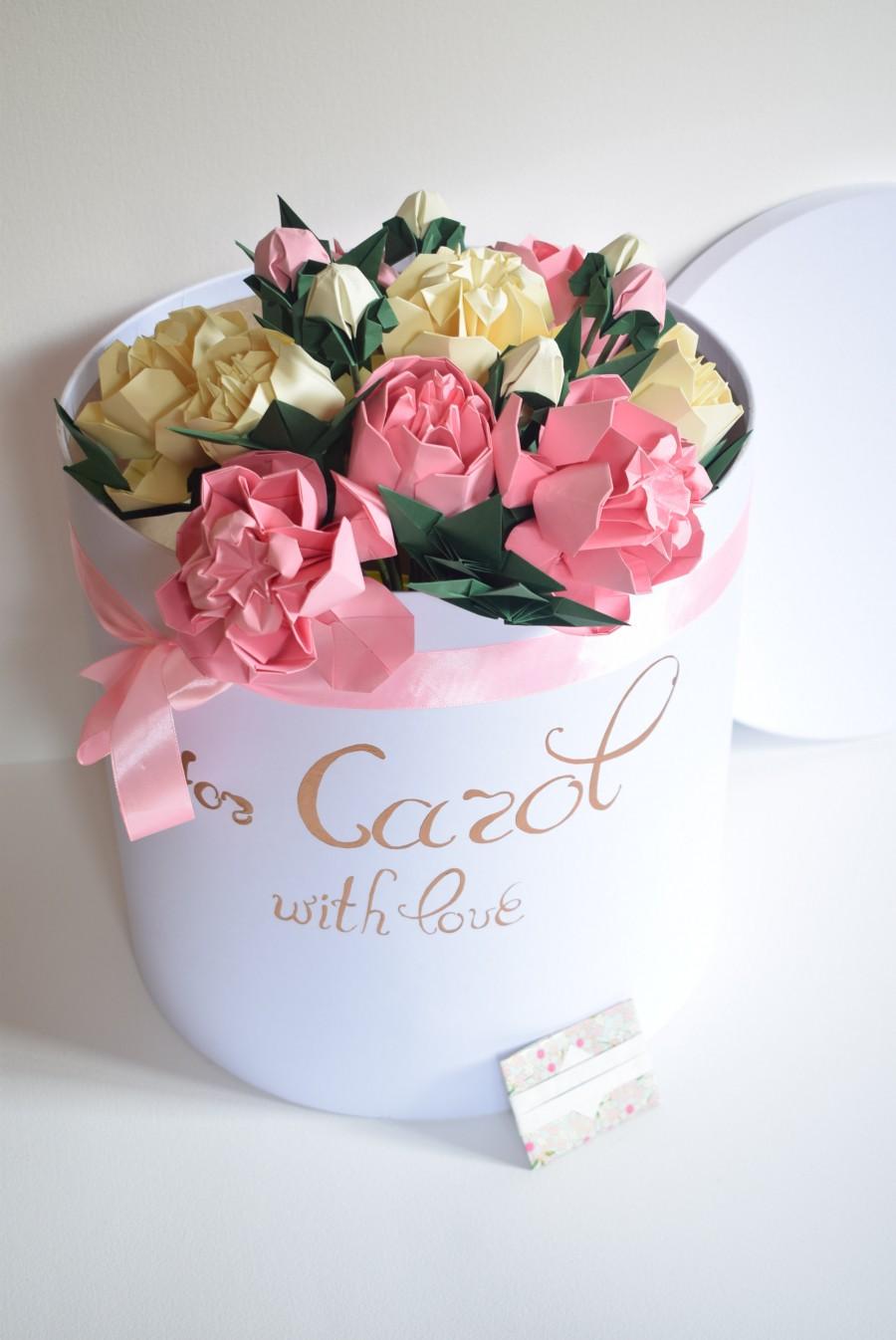 Wedding - Royal peonies. Set of bouquet, flower box, paper vase, greetings envelope. Ready to gift,