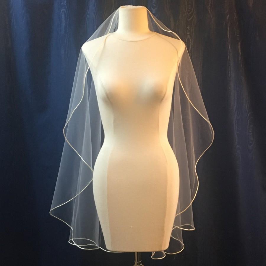 Wedding - 1 tier satin cord trimmed wedding veil fingertip length cascade cut cascading  bridal veil  Sale