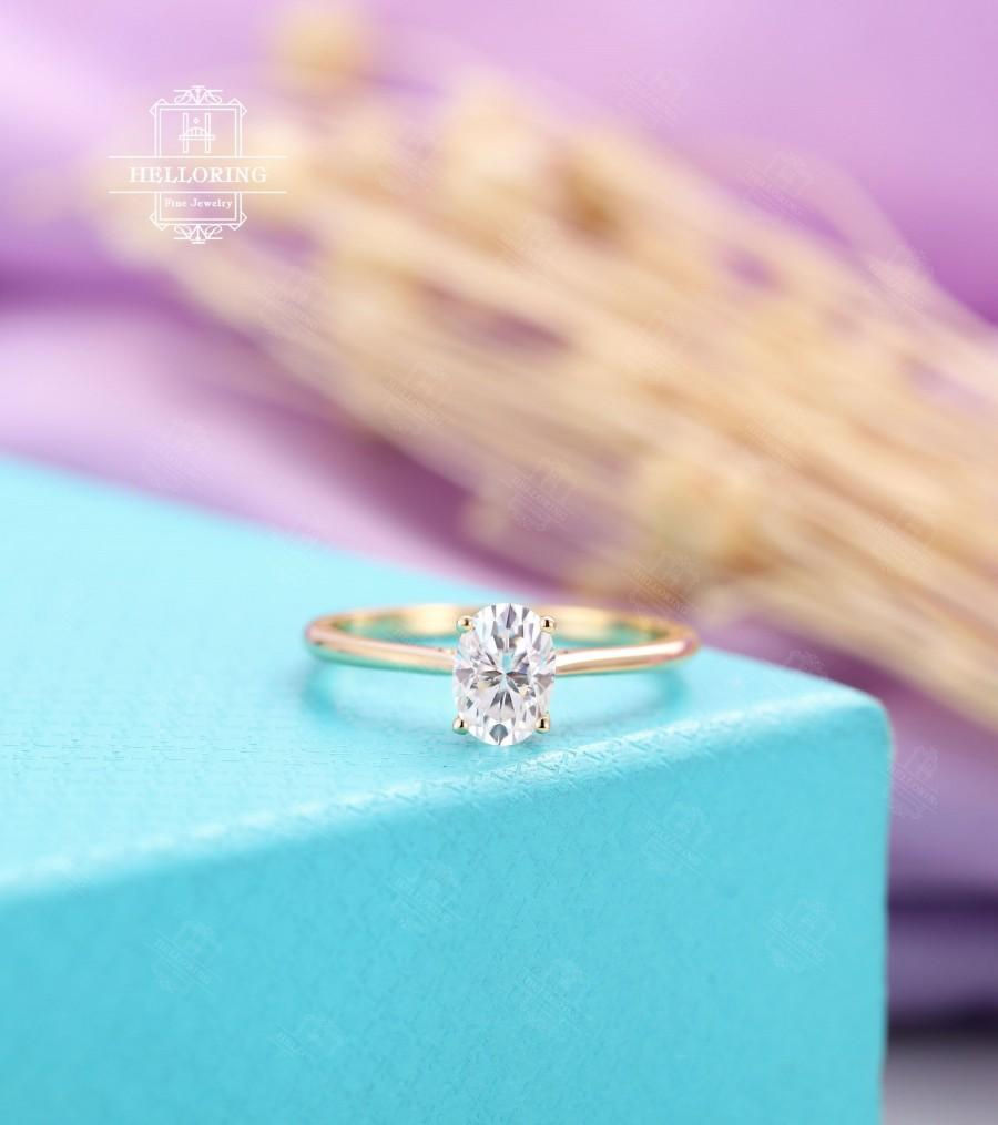 زفاف - Oval C&C Moissanite engagement ring women, Solitaire wedding ring prong set, promise simple delicate dainty jewelry,Anniversary gift for her
