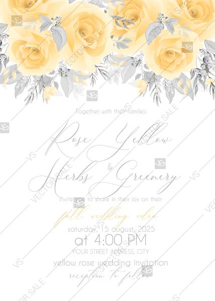 Wedding - Pink rose wedding invitation yellow PDF5x7 in invitation editor