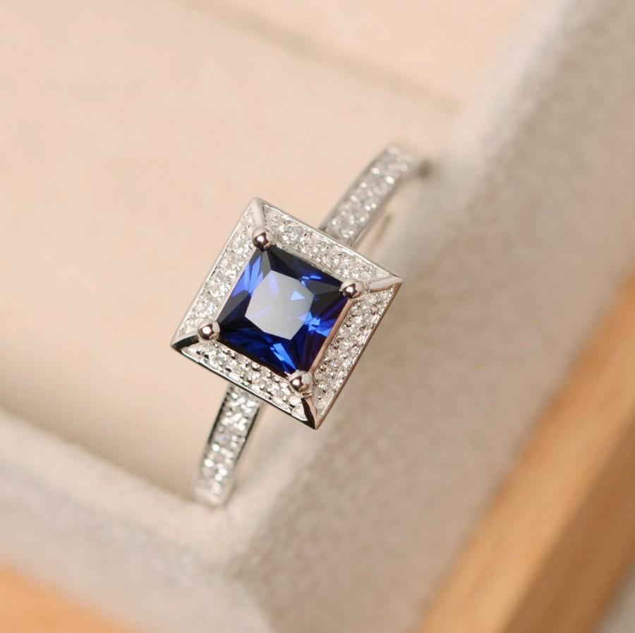 زفاف - Sapphire ring, princess cut ring, blue sapphire, gemstone ring sapphire