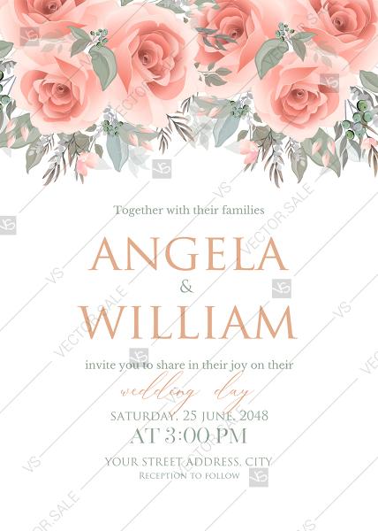 Hochzeit - Pink rose wedding invitation terracotta PDF5x7 in invitation maker