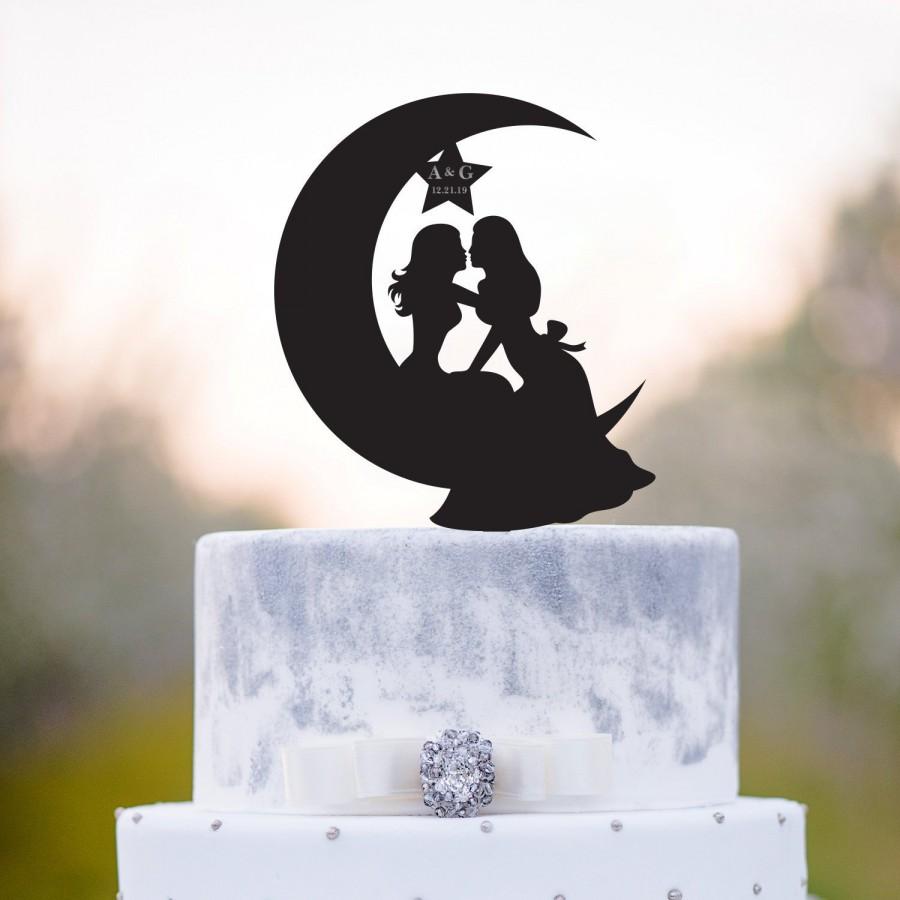 زفاف - Mrs mrs cake topper,lesbian wedding cake topper,Moon wedding cake topper,lesbian couple wedding cake topper,Moon cake topper,mrs and mrs,a65