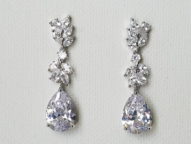 Wedding - Crystal Chandelier Bridal Earrings, Cubic Zirconia Wedding Earrings, Sparkly Silver Dangle Earrings, Bridal Jewelry, Statement CZ Earrings