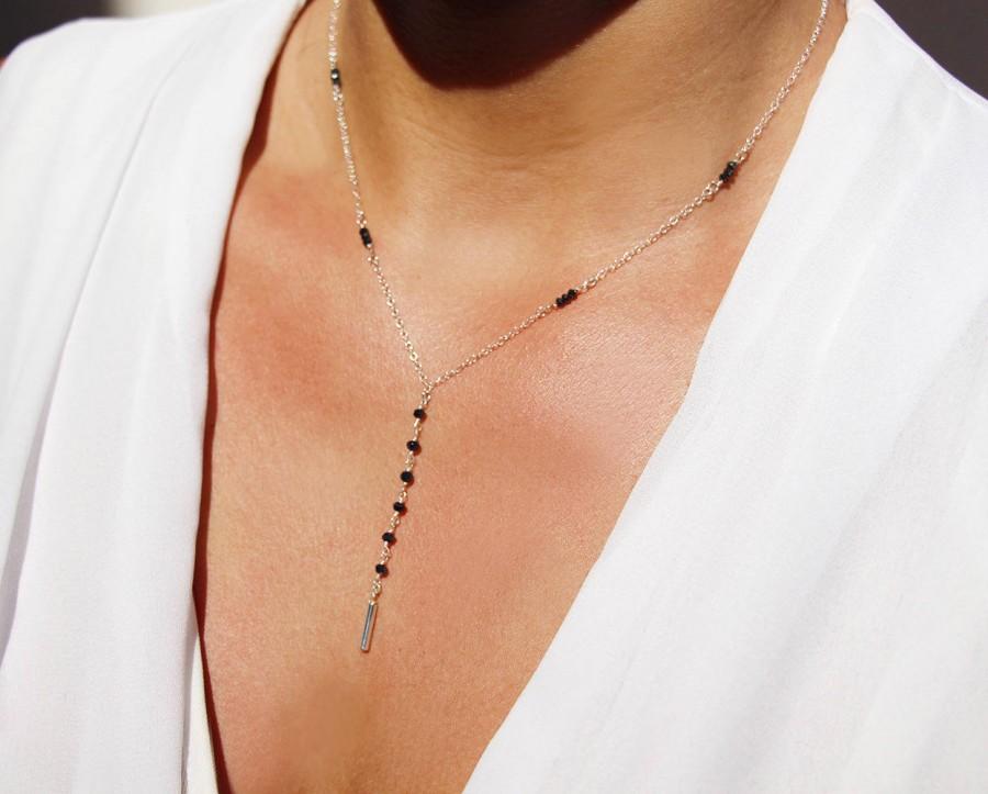 زفاف - Sterling silver Lariat necklace Y - Simple Y Necklace - Minimalist lariat necklace - black hematite necklace - beaded necklace - layered 