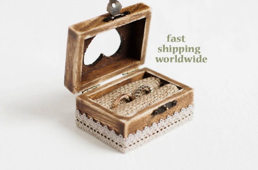 Hochzeit - Rustic Ring Box, Wedding Ring Box, Ring Holder, Ring Bearer Box, Engagement Box, Heart Box, Pillow Alternative, Box with Burlap, Wedding Box