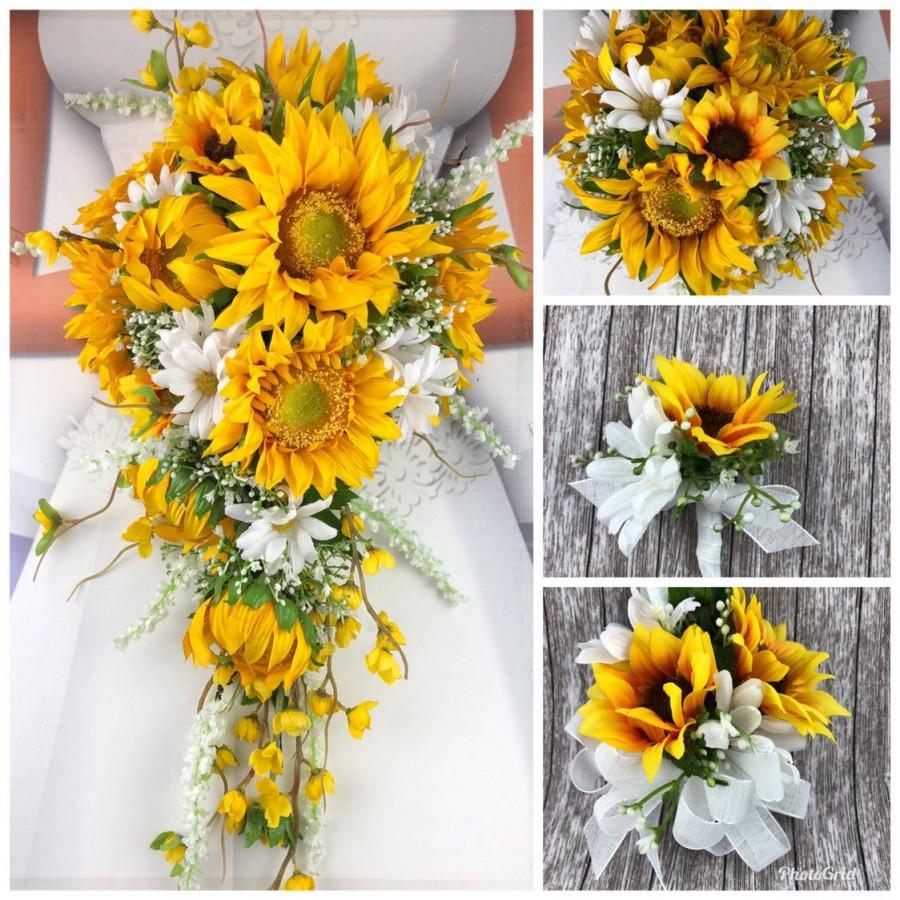زفاف - Artificial Sunflower and Daisy Bridal Bouquets, Sunflower Bridal Flowers, Daisy Sunflower Wedding Flowers