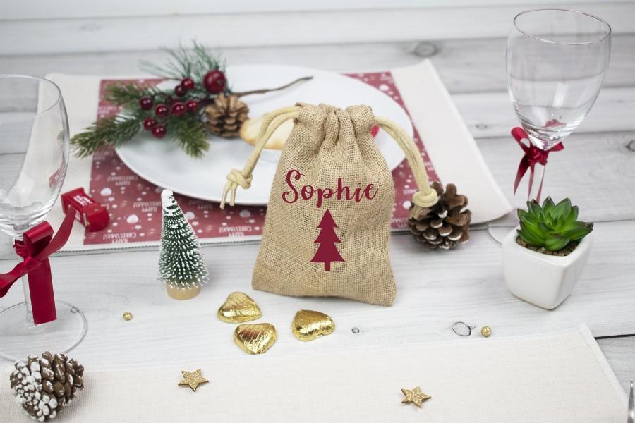 Hochzeit - Personalised Christmas Small Jute Bag Favour, Personalized Small Jute Gift Bag, Christmas Small Gift Bag, Jute Table Gift Favour, Jute Bags